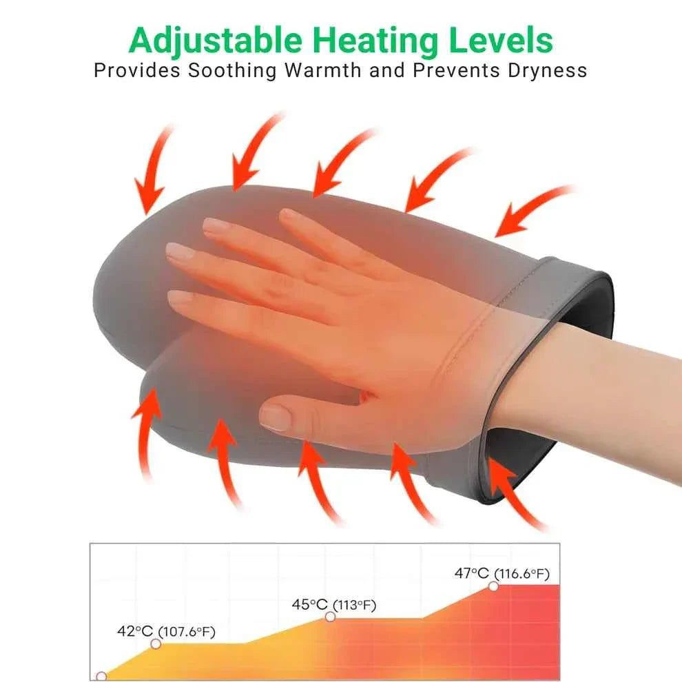 HANDEASE PRO heated compression hand massager showing adjustable heating levels and warmth distribution