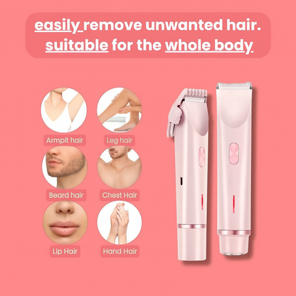 Silkaura™ 2-in-1 women's body shaver with dual heads for removing hair from armpits, legs, beard, chest, lips, and hands
