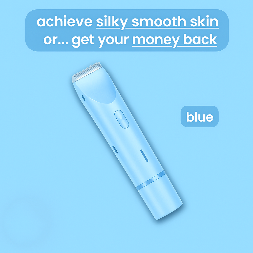 Silkaura™ 2-in-1 women's body shaver in blue for silky smooth skin with money-back guarantee