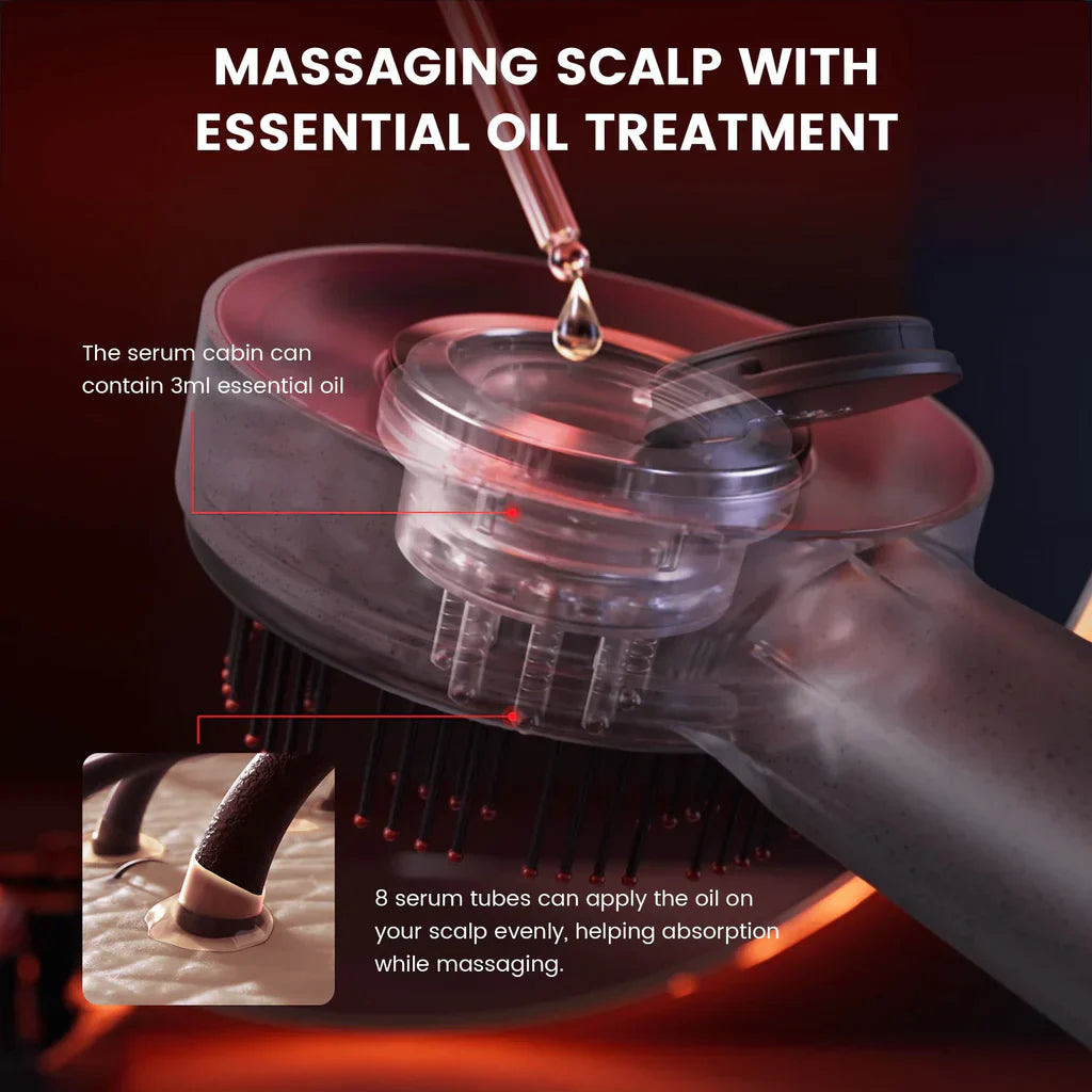 Revellia Hair Therapy scalp massager applying essential oil treatment with serum cabin and 8 oil-applying tubes for even scalp absorption