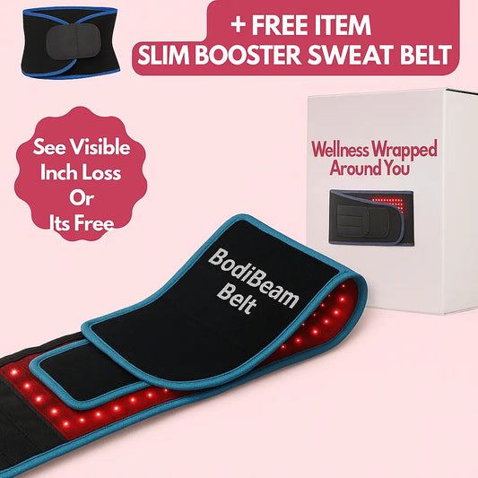 BodiBeam Belt with free slim booster sweat belt and wellness packaging.