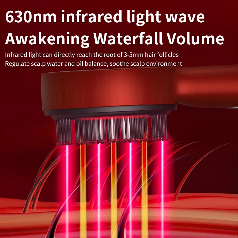 Revellia Hair Therapy device emitting 630nm infrared light for scalp treatment and hair follicle stimulation.