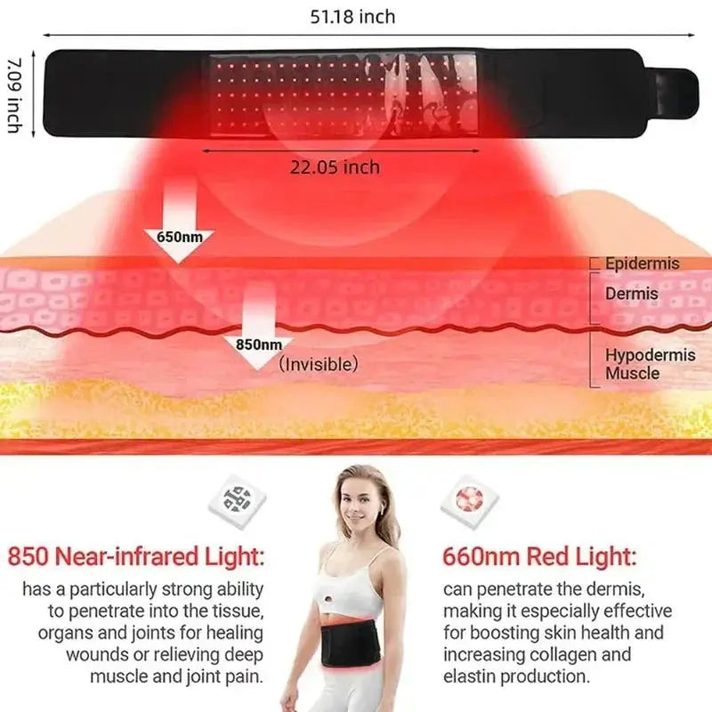 BodiBeam Belt with 850nm near-infrared and 660nm red light therapy.
