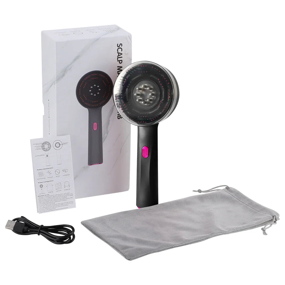 Revellia Hair Therapy kit with scalp massager, box, USB cable, and pouch.