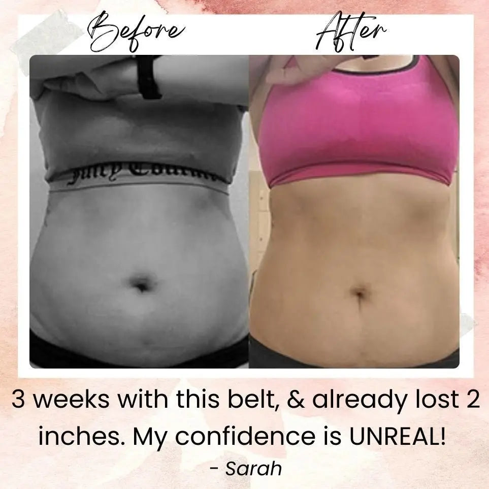 Before and after results of using BodiBeam Belt for 3 weeks.